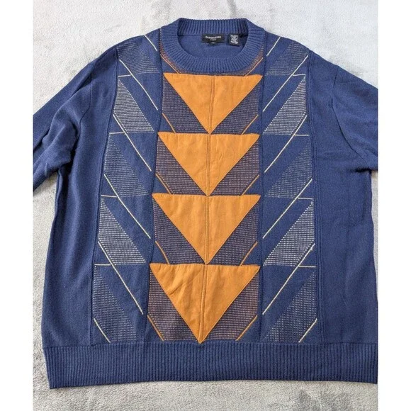 Pardazzio Uomo Sweater Men’s 3XL Blue Geometric Crew Neck Vintage - Picture 5 of 8